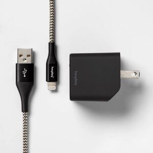 Open Box - Heyday - 2-Port Wall Charger USB-C & 5W USB-A 6' Black/Gold